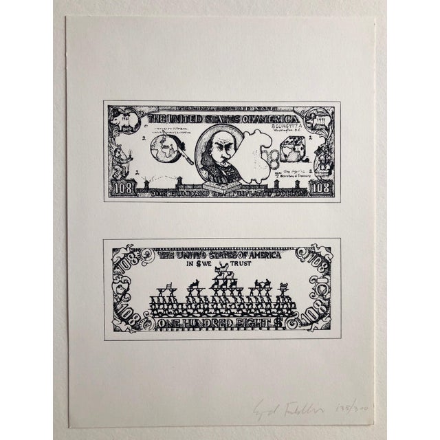 1970s Oyvind Fahlstrom, 1960's Pop Art Silkscreen Print 108$ Bill Inflation Hand Signed and Numbered, 1973 For Sale - Image 5 of 5