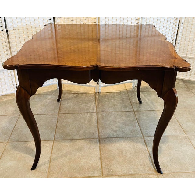 Mid 20th Century Vintage French Country Carved Burlwood Top Game & Dining Table – Ideal for Mahjong or Breakfast Nook For Sale - Image 5 of 10