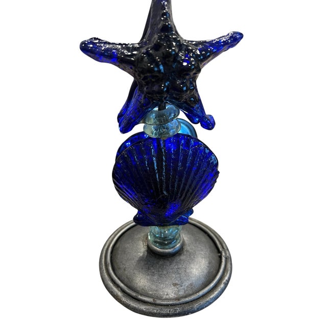 Pair of Heavy Cobalt Blue Art Glass Candlesticks 13" Tall For Sale - Image 4 of 12