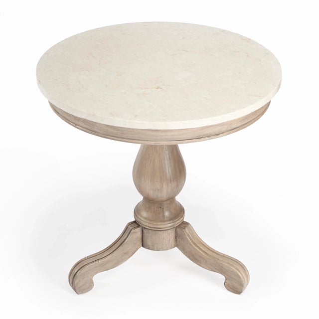 Danielle Marble 24" Pedestal Accent Table, Tan/Beige For Sale - Image 9 of 9