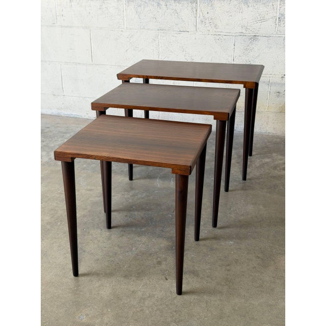 Rosewood Nesting Tables Set of 3 With Slim Tapered Legs Vintage Mid-Century Modern 1960s For Sale - Image 10 of 11