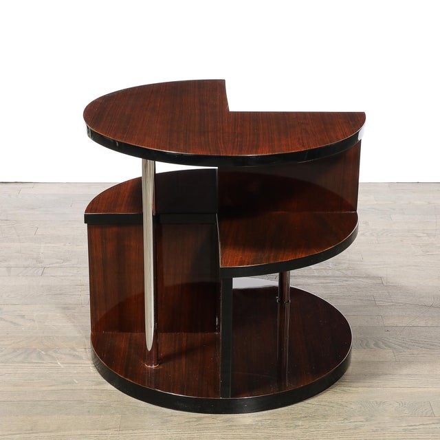 Art Deco Machine Age 3-Tier Walnut Occasional Table With Chrome Rod Supports For Sale - Image 9 of 15