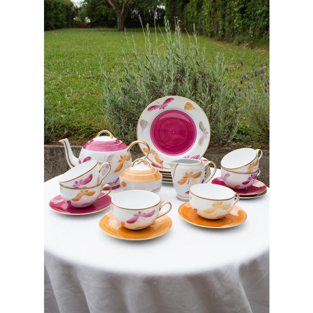 Hand-Painted Limoges Porcelain Tea Service by Marie Daage, 2000s, Set of 20 For Sale - Image 14 of 15