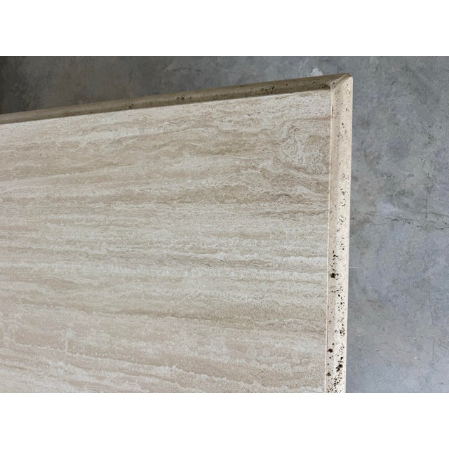 1980s Italian Postmodern Bullnose Beige Travertine Square Coffee Table by Stone International/ Sold For Sale - Image 4 of 12