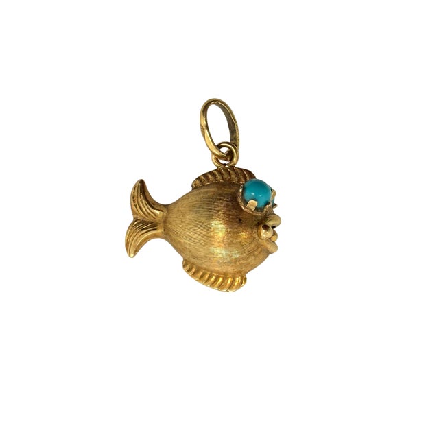 1960s 1960s 18k Yellow Gold and Persian Turquoise Fish Pendant or Charm For Sale - Image 5 of 5