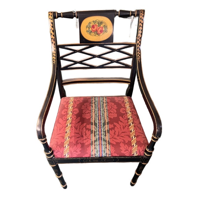 1940s Hand Painted Italian Style Armchair Black & Gold Hollywood Regency For Sale