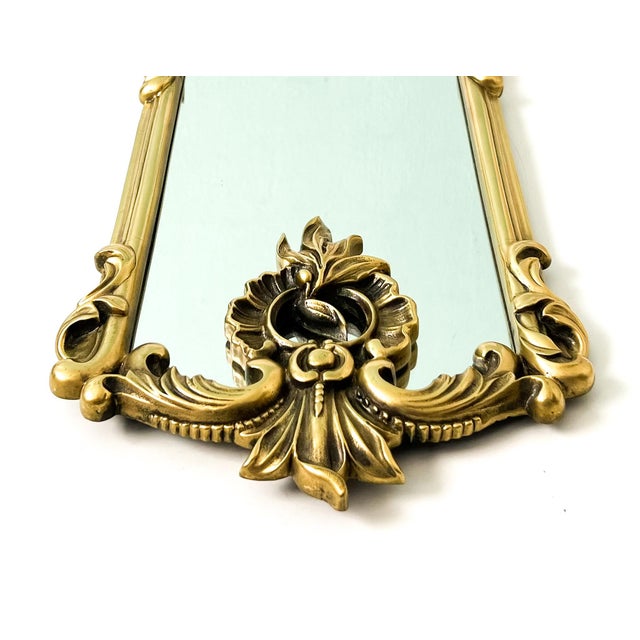 Brass Vintage Heavy Cast Brass Wall Mirror — Rococo Revival / Hollywood Regency Style For Sale - Image 8 of 11