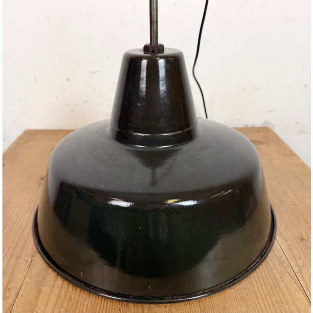 Industrial Black Enamel Factory Lamp with Iron Top, 1950s For Sale - Image 15 of 18