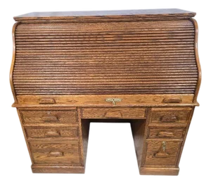 Late 20th Century Winners Only Solid Oak Roll Top Executive Desk With Keys