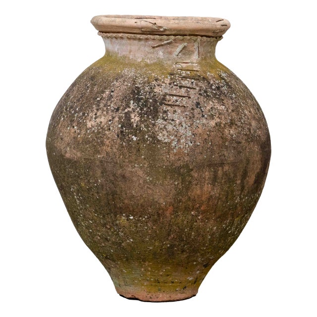 Antique Terracotta Jar with Metal Clips For Sale
