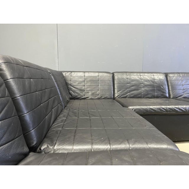 Vintage Black Patchwork Leather Modular Sofa from Laauser, 1970s, Set of 6 For Sale - Image 6 of 11