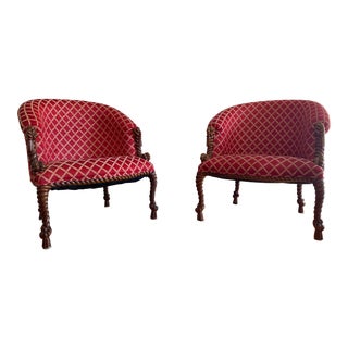 Vintage Mid Century Napoleon III Style Rope and Tassel Tub Chairs - A Pair For Sale