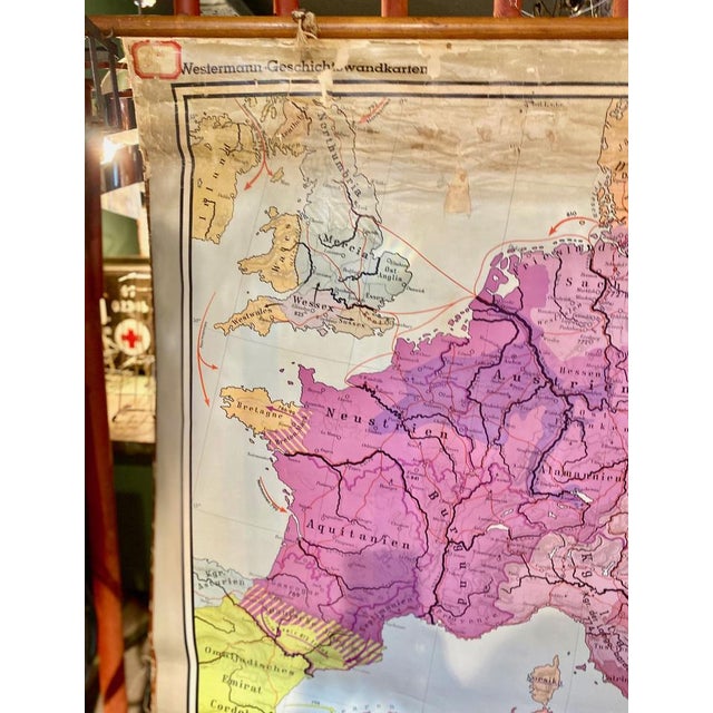 German Fabric, Paper & Pine Map, 1950s For Sale - Image 13 of 16