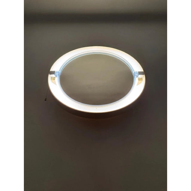 Cream Vintage Space Age Backlight Round Mirror, 1970s For Sale - Image 8 of 10