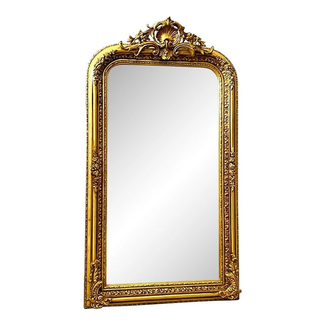 French Style Gold Floral Floor Mirror – 5 Ft Tall Statement Mirror For Sale