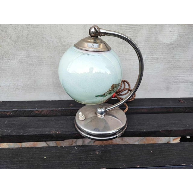 Art Deco nickel-plated lamp, 1940s-1950s, dimensions: minimum height 20.3 cm, maximum height 34 cm, depth 18 cm, diameter...