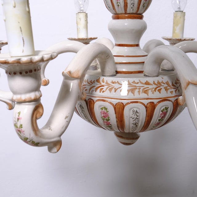 Ceramic 6-Arm Chandelier with Floral Decorations, 1960s For Sale - Image 9 of 18