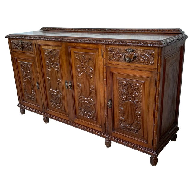 Early 20th Carved Walnut Sideboard With Four Doors and Two Drawers and Crest For Sale - Image 13 of 13