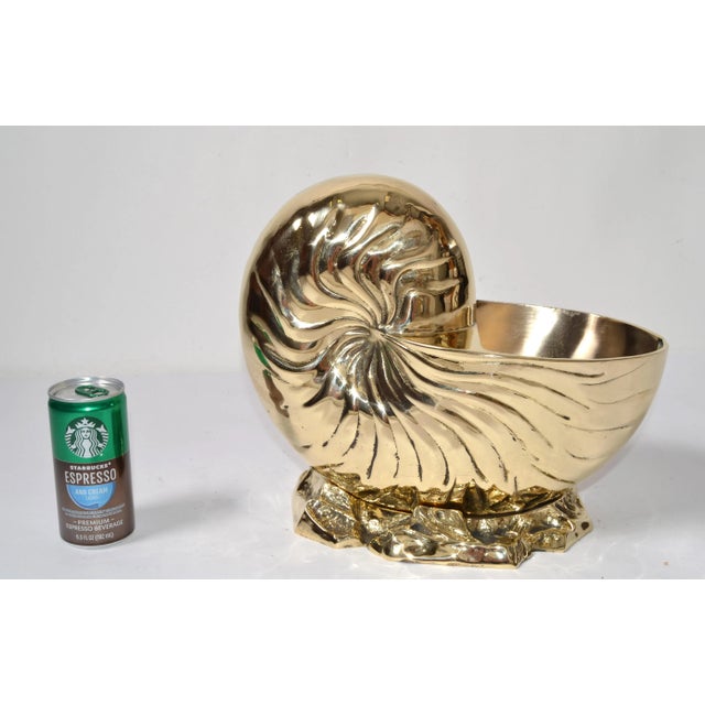 Hollywood Regency Polished Bronze Nautilus Seashell Footed Planter Nautical Art For Sale In Miami - Image 6 of 13