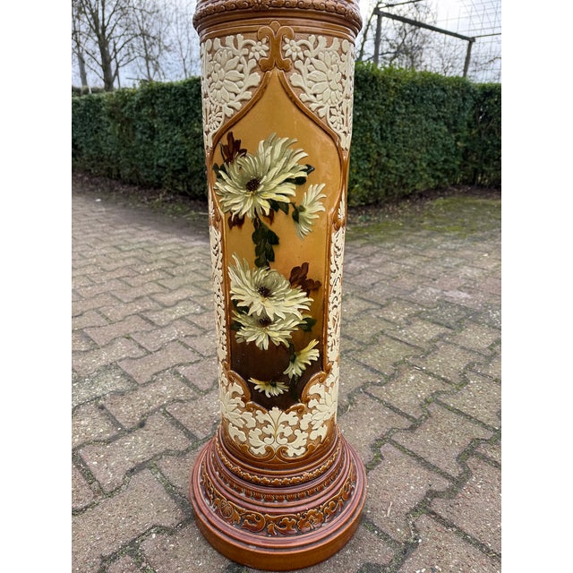 1913 English Porcelain Pedestal Floral Cream Antique Column For Sale - Image 6 of 12