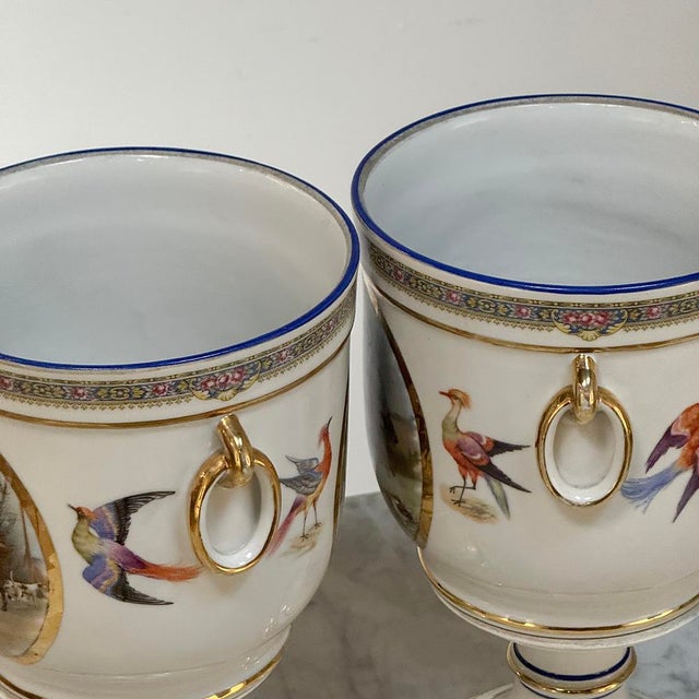 Pair Antique Belgian Pêtre À Baudour Neoclassical Porcelain Hunt Scene Urns For Sale - Image 16 of 18