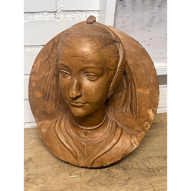 Share Terracotta Medallion of a Renaissance-Style Lady,19th Century For Sale - Image 4 of 8