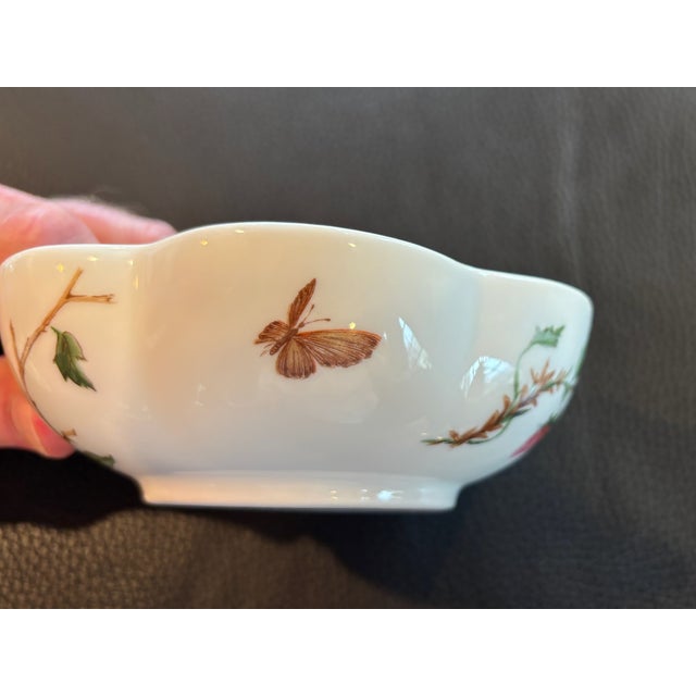 Mid 20th Century Limoge Small Melon Bowl, “Mon Jardin” by Ceralene Raynaud Botanical Depicting Insects. For Sale - Image 5 of 9