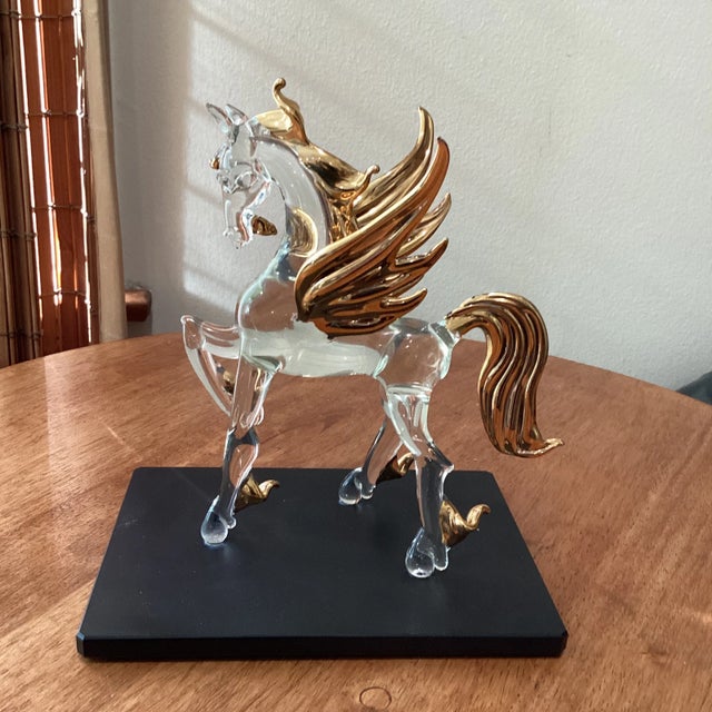 Late 20th Century Crystal and Gold Leafs With Base Murano Style Pegaso For Sale - Image 4 of 13