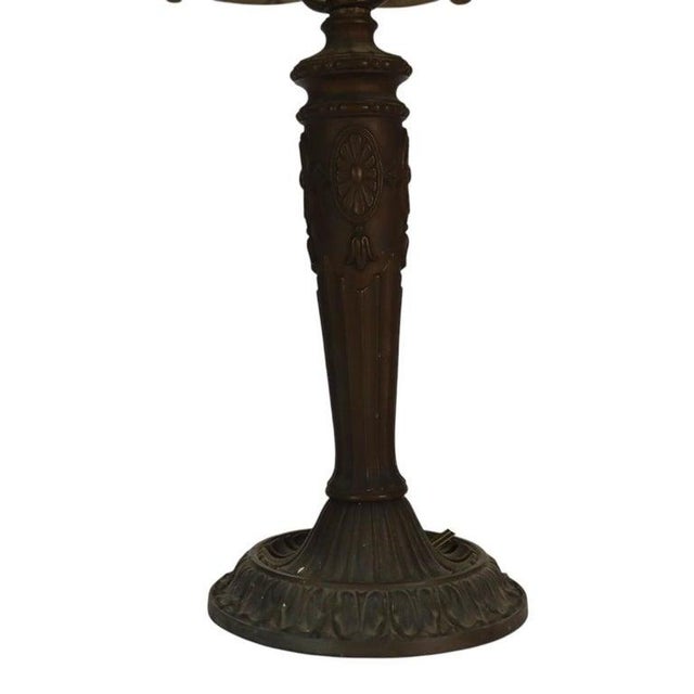 1920s Arts & Crafts Era Bradley & Hubbard Style 6-Panel Slag Glass Lamp For Sale - Image 13 of 14
