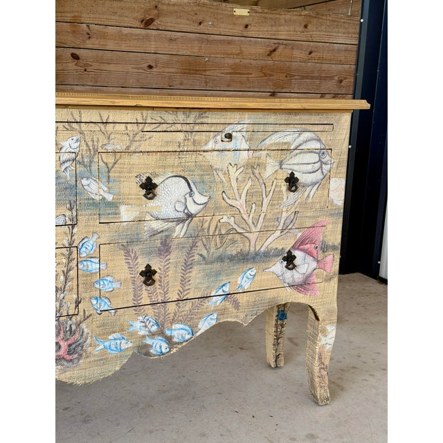 GuildMaster Coastal Hand-Painted Grasscloth Fish Sideboard Credenza For Sale In Naples, FL - Image 6 of 12