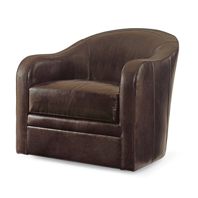 Traditional Century Furniture Bramonte Swivel Chair, Charcoal Leather For Sale - Image 3 of 3