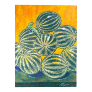 Fred Mittleman Gecko and Melons Oil on Canvas For Sale