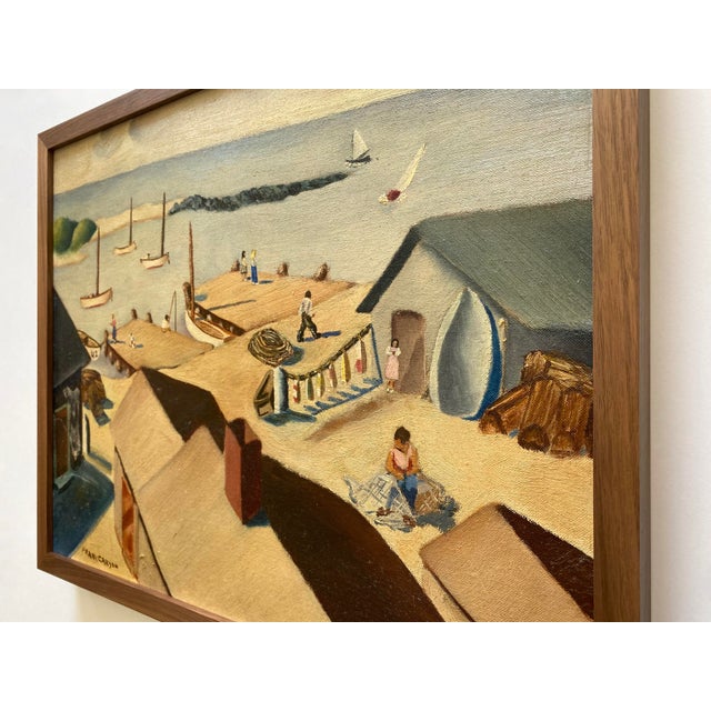 Frank Carson Vintage 1942 Modernist " Provincetown Bay Beach, Waterfront Seascape " Framed Original Signed Post-Impressionist Oil Painting For Sale - Image 14 of 16