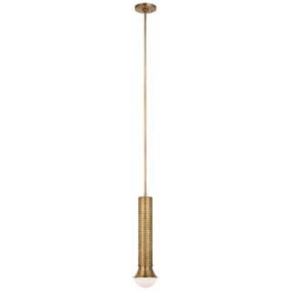 Kelly Wearstler for Visual Comfort Signature Precision Petite Elongated Pendant in Antique-Burnished Brass with White Glass For Sale
