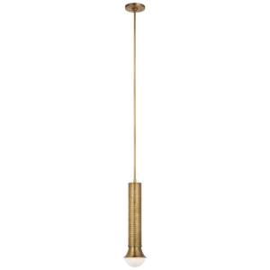 Kelly Wearstler for Visual Comfort Signature Precision Petite Elongated Pendant in Antique-Burnished Brass with White Glass