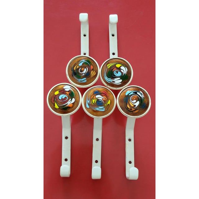 Modernist Enamel Swirl Wall Hooks, 1960s, Set of 5 For Sale - Image 6 of 6