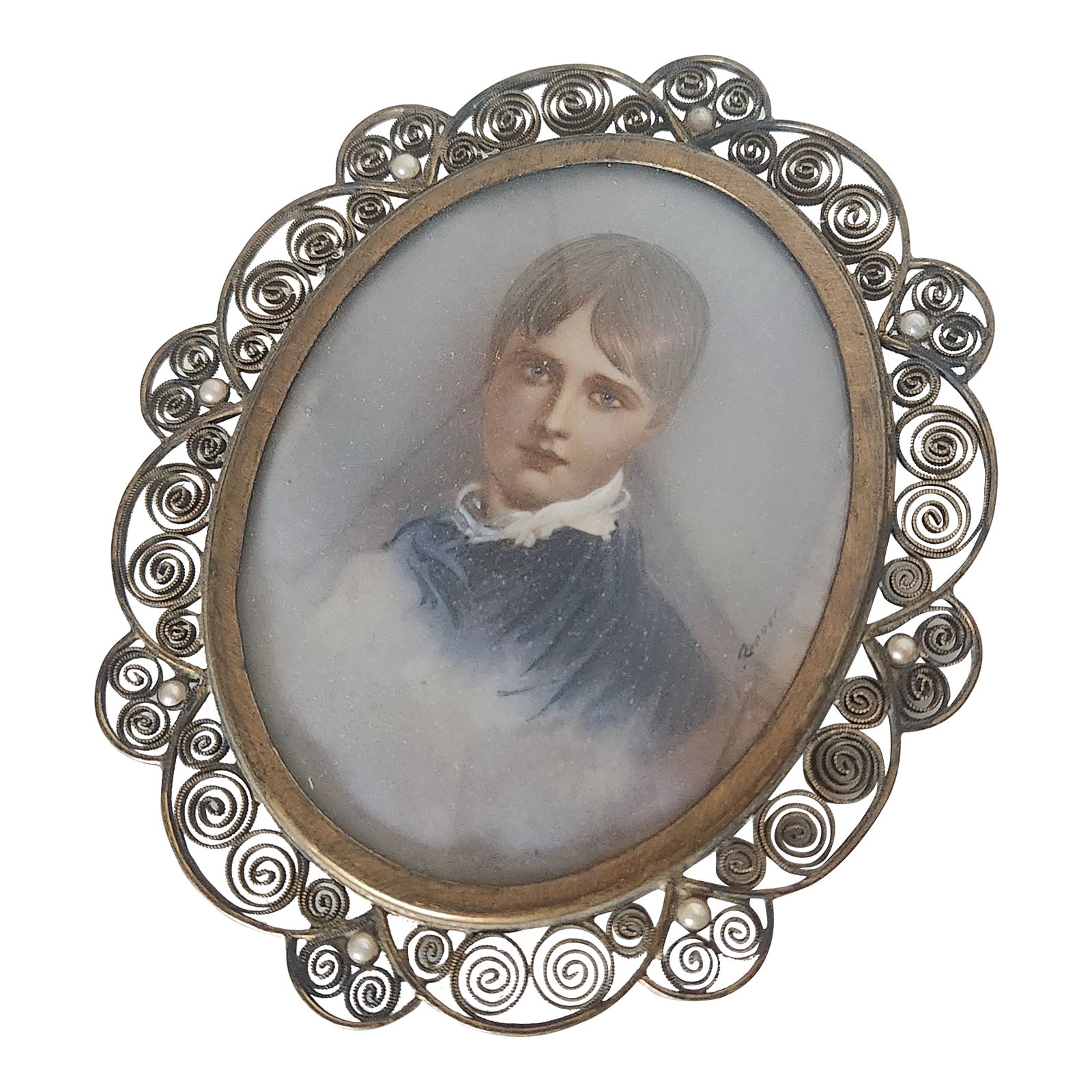 Antique Painting Portrait Encased in Fillagree Frame With Pearl ...