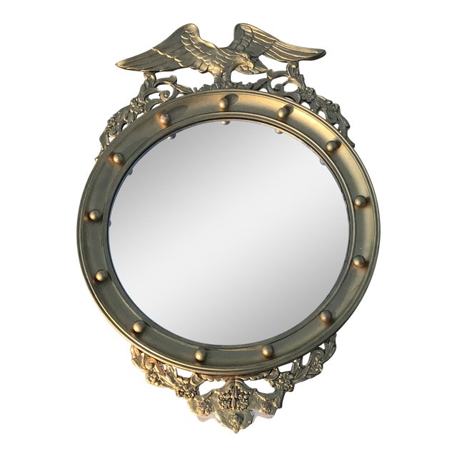 20th Century Federal Eagle Wood & Gesso Gilded Convex Mirror For Sale