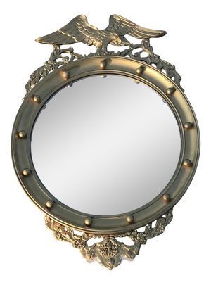 20th Century Federal Eagle Wood & Gesso Gilded Convex Mirror