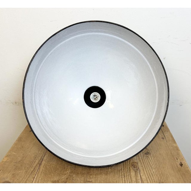 Industrial Black Enamel Factory Pendant Lamp, 1950s For Sale - Image 11 of 14