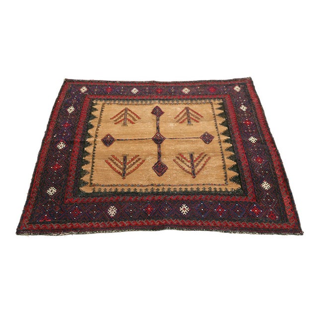 Rare Early 1900s Sofreh Kilim | Collectible Tribal Flatweave | 4' X 4' For Sale - Image 4 of 9