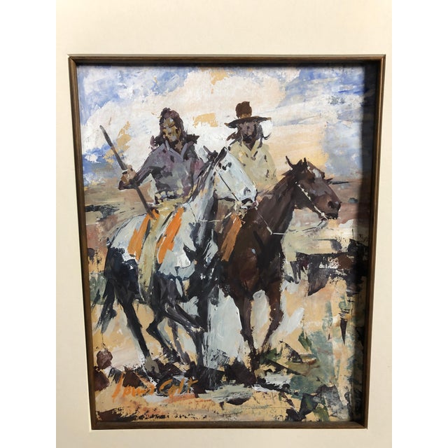 1990s 1990s James Lee Colt Western Image W/C Gouache Mounted Cowboy And Indian For Sale - Image 5 of 11