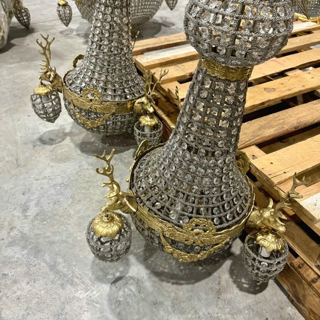 French Style Stag Chandeliers in Bronze - Set of 2 For Sale - Image 11 of 11