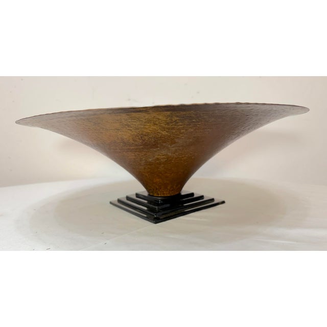 Large Eva 96' Mid Century Modern Hammered Copper Glass Footed Centerpiece Bowl For Sale In New York - Image 6 of 11