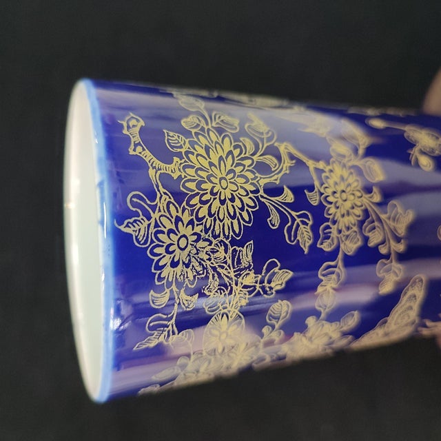 Ceramic Chinese Ceramic Vase,Kangxi Marked Blue Ground Gold Drawing Porcelain Tianqiu Vase Hand Painted Dragon Pattern For Sale - Image 7 of 13