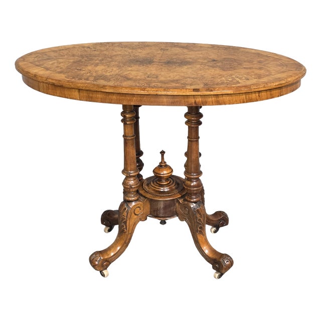 Victorian Burr Walnut Inlaid Centre Table, 1880s For Sale
