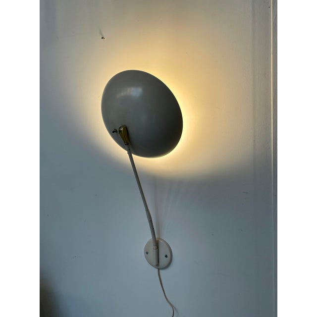 Eggshell 1960s Gooseneck Wall Lamp Attributed to Kurt Versen For Sale - Image 8 of 12