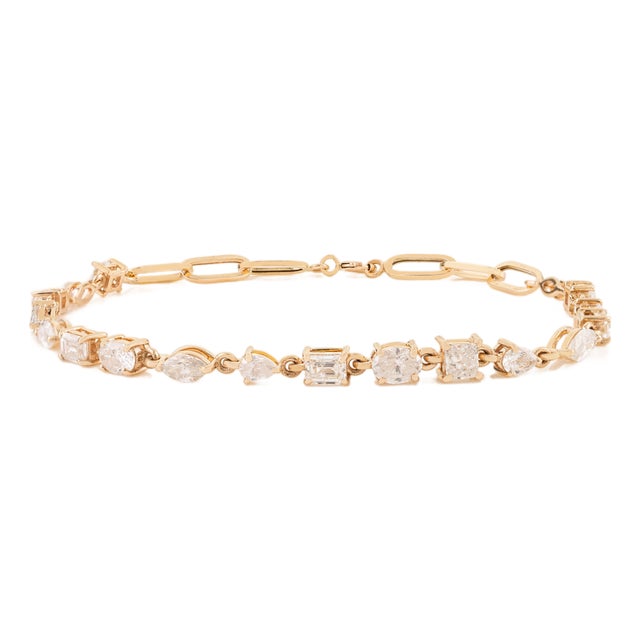 Timeless Mix Cut 2.66 Carat Diamond Link & Paperclip Chain Bracelet in 14k Gold For Sale
