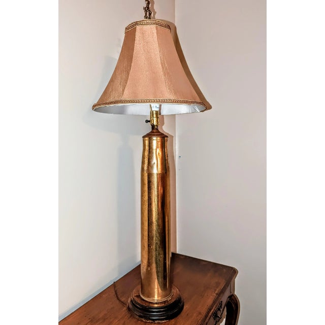 Signed Mid-Century Artillery Shell Lamp With Equally Interesting Shade and Finial For Sale - Image 11 of 11