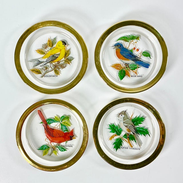 Hollywood Regency 1980s Vintage Chippendale Hollywood Regency Crystal Coasters With Birds - Set of 4 For Sale - Image 3 of 11